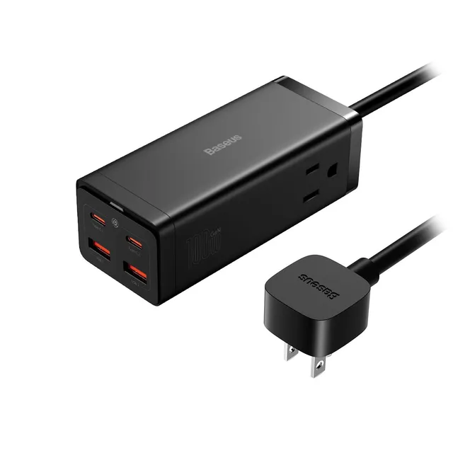 baseus-powercombo-gan3-pro-6-ports-power-strip-100w-desktop-charger-with-ac-outl image 1
