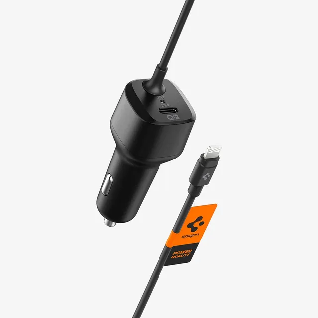 spigen-arcstation-cargador-de-coche-pc2100-cable-lightning-integrado-mfi-27w-pue image 1