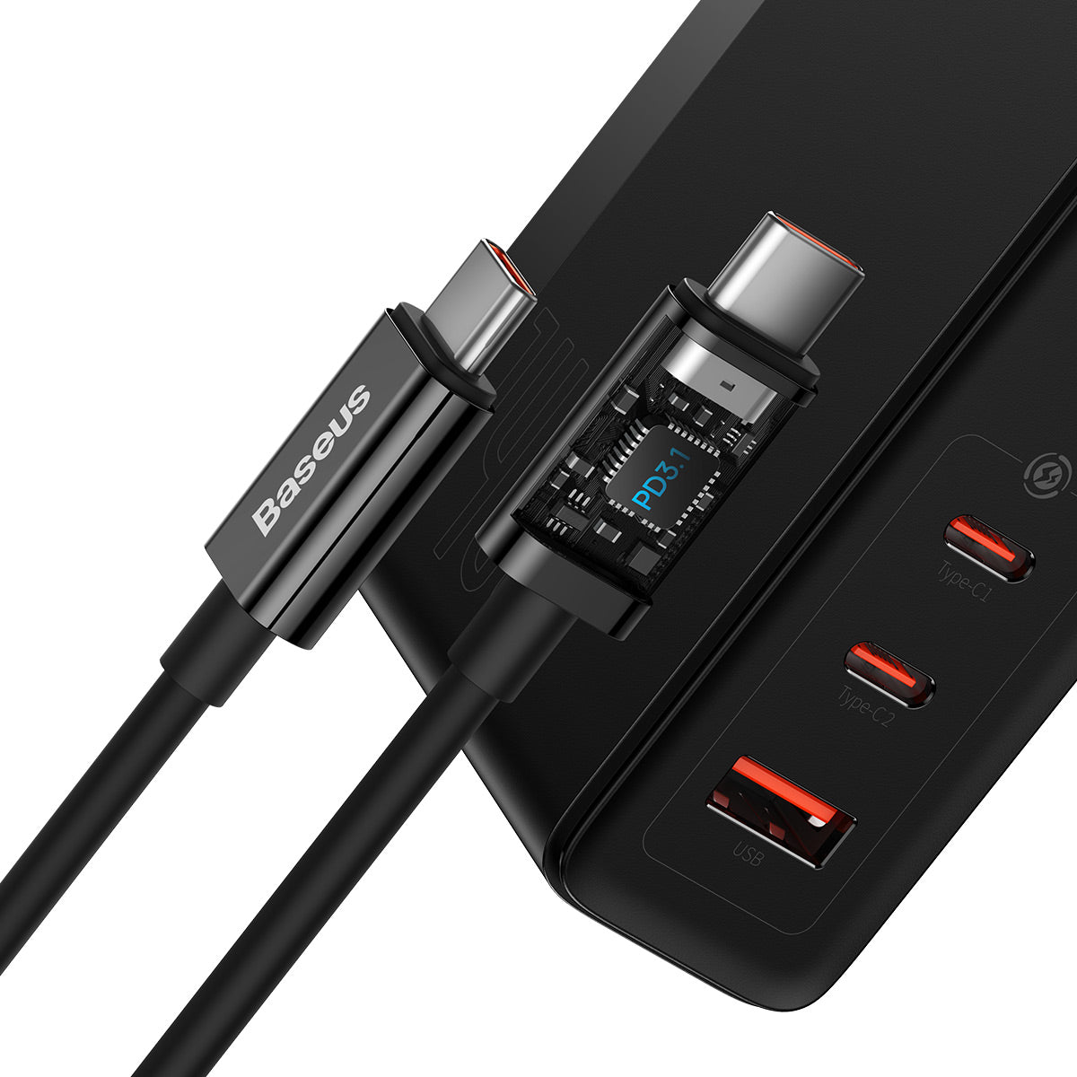 baseus-powermega-cargador-usb-c-de-3-puertos-140w-gan image 4