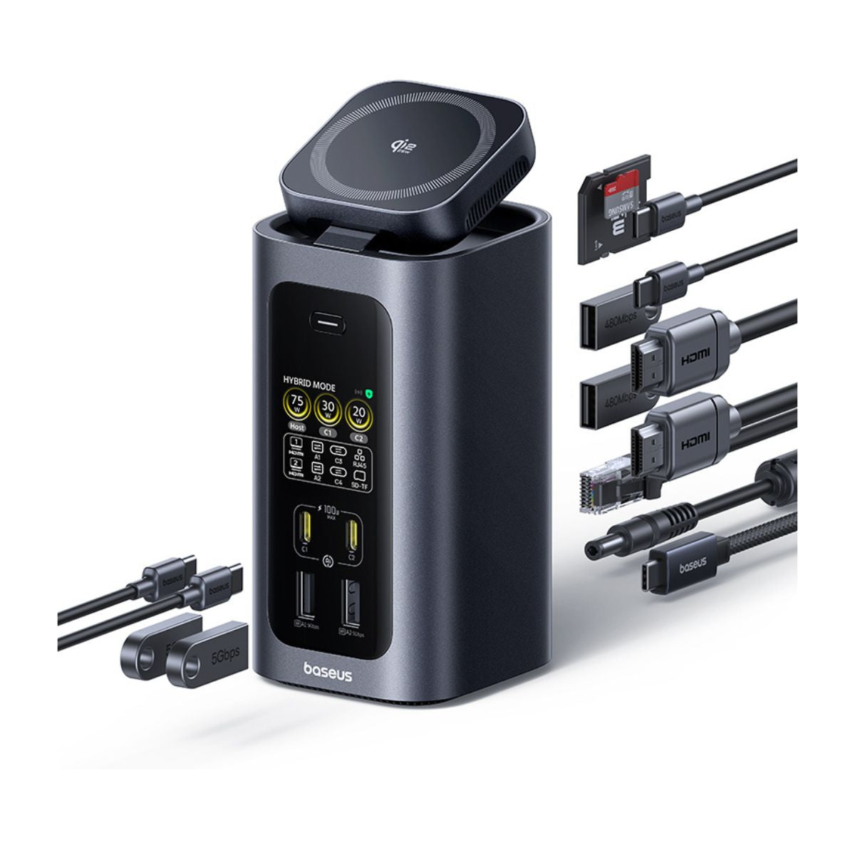 baseus-spacemate-rd1-pro-15-in-1-docking-station-dual-4k-hdmi-100w-pd-qi2-wirele image 5